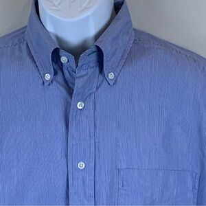 Tommy Hilfiger Button Down Shirt Mens Blue Striped‎ Long Sleeve Blue 16.5 34/35